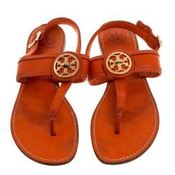 مملوكة مسبقًا صندل بإصبع تورى برش فلات فتحة كعب بريسى جلد برتقالى 39.5