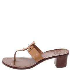 مملوكة مسبقًا Tory Burch Brown Textured Leather Moore Thong Slide Sandals Size 37