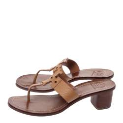 مملوكة مسبقًا Tory Burch Brown Textured Leather Moore Thong Slide Sandals Size 37