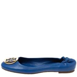 Tory Burch Blue Leather Minnie Scrunch Ballet Flats Size 40