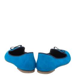 Tory Burch Blue Suede Leather Bow Slip On Loafers Size 38