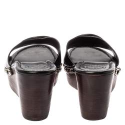 Pre Owned Tory Burch Black Patent Leather Wedge Open Toe Clog Sandals Size 40