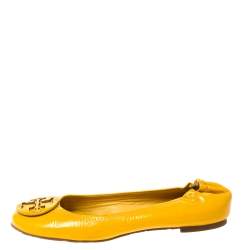 Pre Owned Tory Burch Yellow Patent Leather Reva Scrunch Ballet Flats Size 38