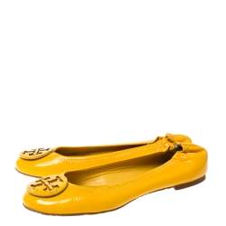 Pre Owned Tory Burch Yellow Patent Leather Reva Scrunch Ballet Flats Size 38