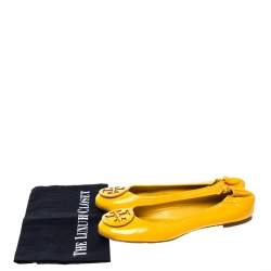 Pre Owned Tory Burch Yellow Patent Leather Reva Scrunch Ballet Flats Size 38