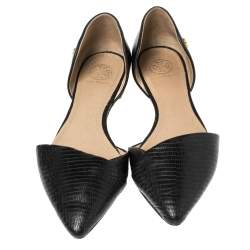 مملوكة مسبقًا حذاء تورى برش فلات دورسيه جلد نقش سحلية أسود مقاس 37