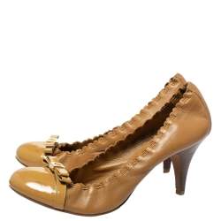 Pre Owned Tory Burch Tan Leather Romy Cap Toe Pumps Size 39