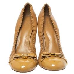 Pre Owned Tory Burch Tan Leather Romy Cap Toe Pumps Size 39
