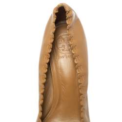 Pre Owned Tory Burch Tan Leather Romy Cap Toe Pumps Size 39