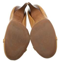 Pre Owned Tory Burch Tan Leather Romy Cap Toe Pumps Size 39
