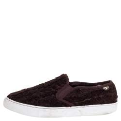 Tory Burch Dark Brown Fabric Rosette Slip On Sneakers Size 40.5