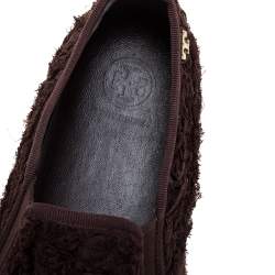 Tory Burch Dark Brown Fabric Rosette Slip On Sneakers Size 40.5