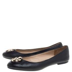 Pre Owned Tory Burch Black Leather Reva Ballet Flats Size 38.5