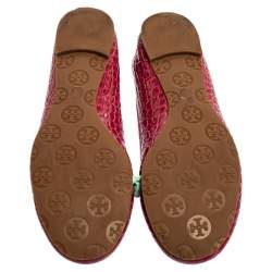مملوكة مسبقًا Tory Burch Pink Croc Textured Patent Leather Reva Ballet Flats Size 38