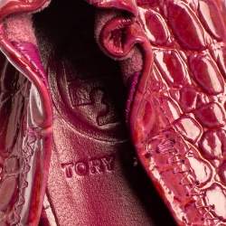 مملوكة مسبقًا Tory Burch Pink Croc Textured Patent Leather Reva Ballet Flats Size 38