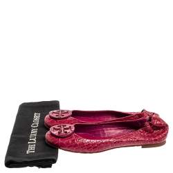 مملوكة مسبقًا Tory Burch Pink Croc Textured Patent Leather Reva Ballet Flats Size 38