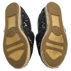 Pre Owned Tory Burch Black Leather And Mesh Espadrille Flats Size 38