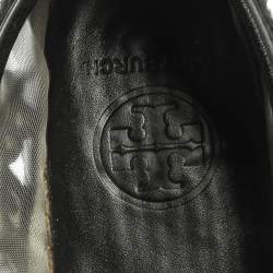 Pre Owned Tory Burch Black Leather And Mesh Espadrille Flats Size 38