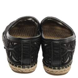 Pre Owned Tory Burch Black Leather And Mesh Espadrille Flats Size 38