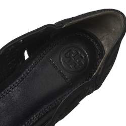 Pre Owned Tory Burch Black Suede Leyla Laser Cut Pointed Toe Ballet Flats Size 37.5