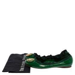 Tory Burch Green Patent Leather Caroline Ballet Flats Size 38.5