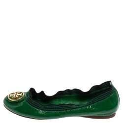 Tory Burch Green Patent Leather Caroline Ballet Flats Size 38.5