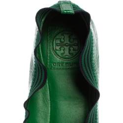 Tory Burch Green Patent Leather Caroline Ballet Flats Size 38.5