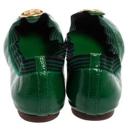 Tory Burch Green Patent Leather Caroline Ballet Flats Size 38.5
