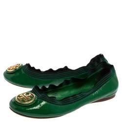 Tory Burch Green Patent Leather Caroline Ballet Flats Size 38.5