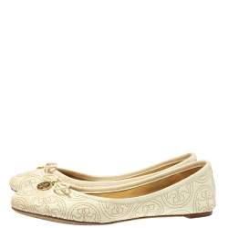 Pre Owned Tory Burch White Leather Chelsea Stitched Ballet Flats Size 36
