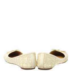 Pre Owned Tory Burch White Leather Chelsea Stitched Ballet Flats Size 36