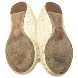 Pre Owned Tory Burch White Leather Chelsea Stitched Ballet Flats Size 36