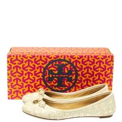 Pre Owned Tory Burch White Leather Chelsea Stitched Ballet Flats Size 36