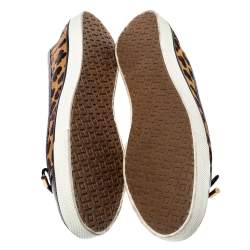 Pre Owned Tory Burch Leopard Print Calf Hair And Leather Skyler Flats Size 38.5