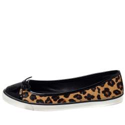Pre Owned Tory Burch Leopard Print Calf Hair And Leather Skyler Flats Size 38.5