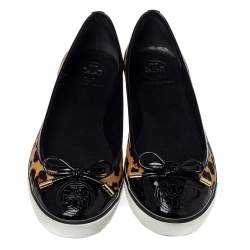 Pre Owned Tory Burch Leopard Print Calf Hair And Leather Skyler Flats Size 38.5