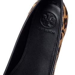 Pre Owned Tory Burch Leopard Print Calf Hair And Leather Skyler Flats Size 38.5