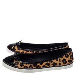 Pre Owned Tory Burch Leopard Print Calf Hair And Leather Skyler Flats Size 38.5
