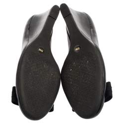 Pre Owned Tory Burch Black Gemini Link Bow Wedge Pumps Size 36.5