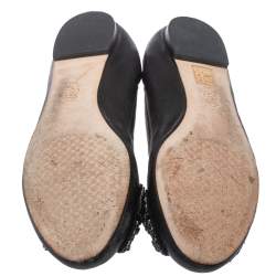 مملوكة مسبقًا Tory Burch Black Leather Azalea Scrunch Ballet Flats Size 39