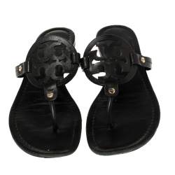 Pre Owned Tory Burch Black Leather Miller Slide Flats Size 39