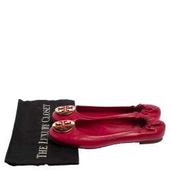 Pre Owned Tory Burch Magenta Leather Reva Scrunch Ballet Flats Size 38