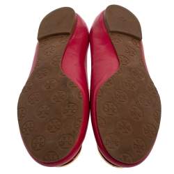 Pre Owned Tory Burch Magenta Leather Reva Scrunch Ballet Flats Size 38