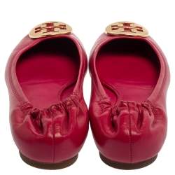 Pre Owned Tory Burch Magenta Leather Reva Scrunch Ballet Flats Size 38