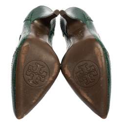 مملوكة مسبقًا Tory Burch Green Snake Embossed Leather Pumps Size 38.5
