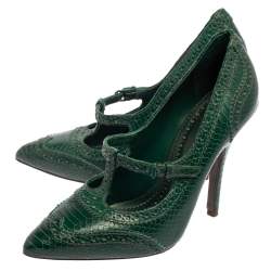 مملوكة مسبقًا Tory Burch Green Snake Embossed Leather Pumps Size 38.5