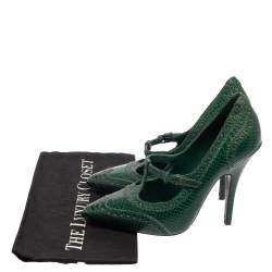 مملوكة مسبقًا Tory Burch Green Snake Embossed Leather Pumps Size 38.5