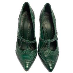 مملوكة مسبقًا Tory Burch Green Snake Embossed Leather Pumps Size 38.5