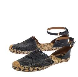 Pre Owned Tory Burch Blue Leather Ankle Strap Espadrille Size 38.5