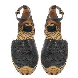 Pre Owned Tory Burch Blue Leather Ankle Strap Espadrille Size 38.5